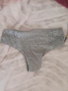 Light Gray Lace & Mesh Cheeky Panty - Polka Dot
